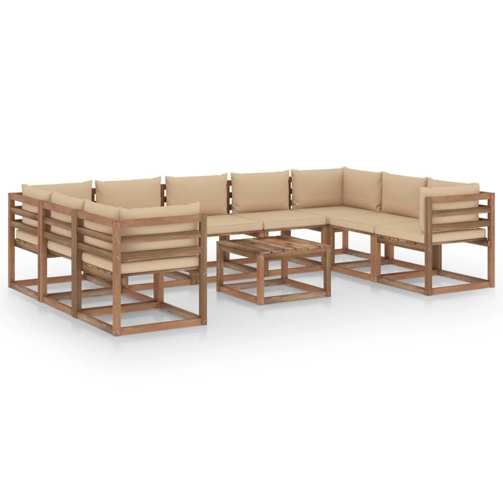 VidaXL 10-delige Loungeset met beige kussens