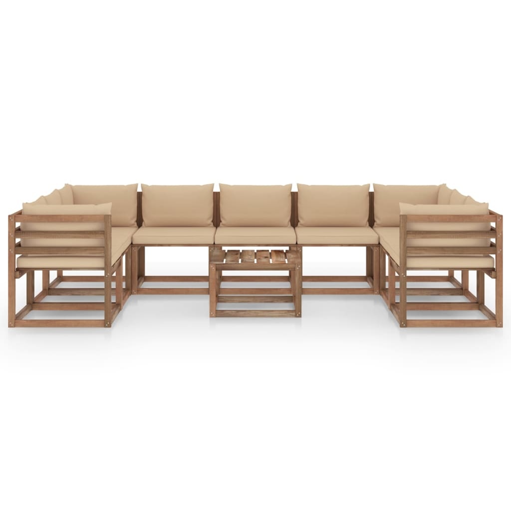 vidaXL 10-delige Loungeset met beige kussens