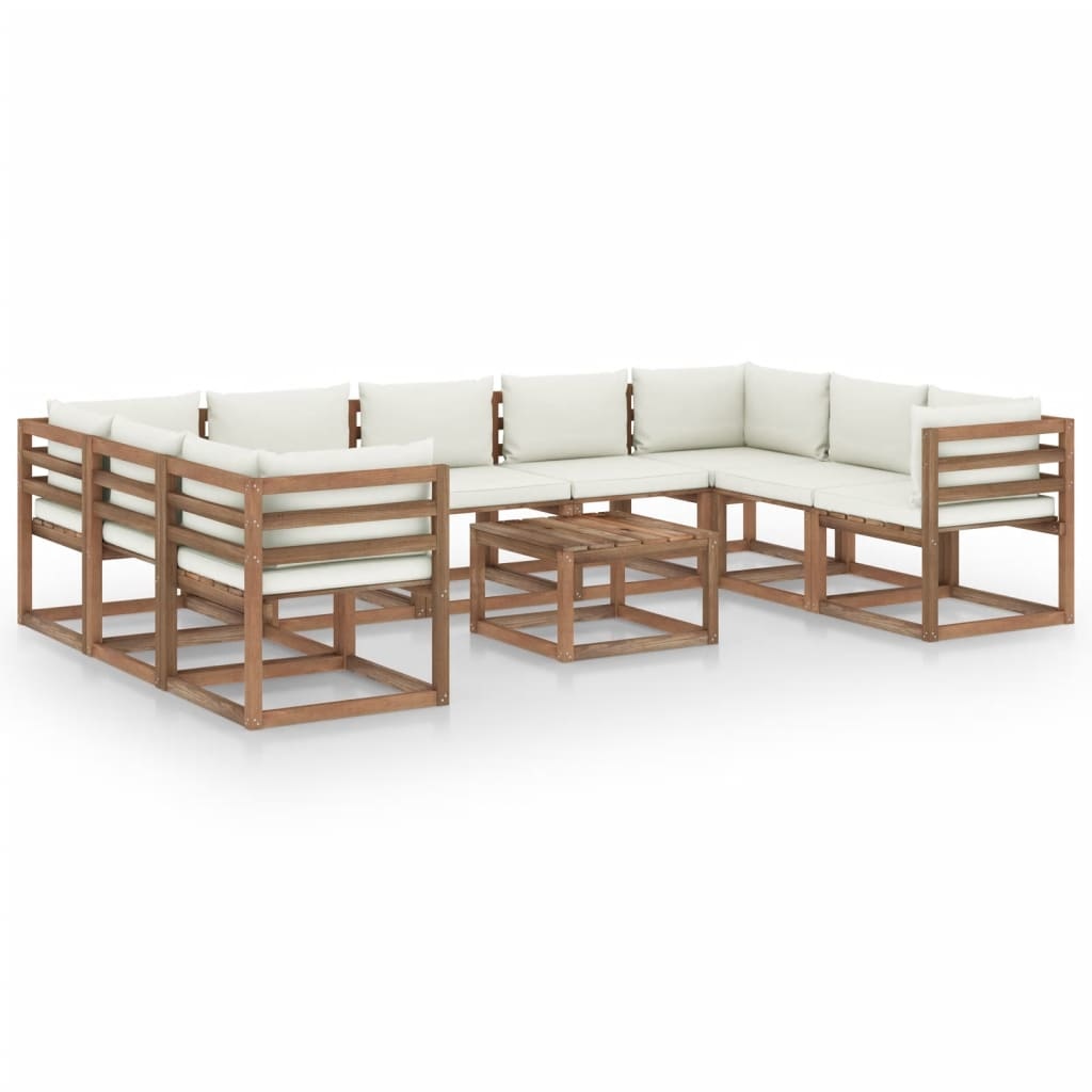 VidaXL 10-delige Loungeset met crèmekleurige kussens