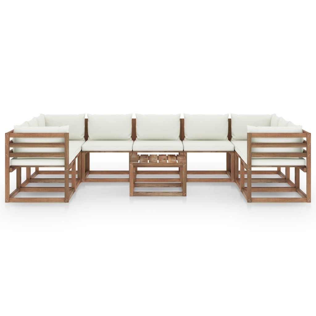 VidaXL 10-delige Loungeset met crèmekleurige kussens