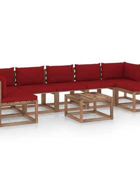 VidaXL 8-delige Loungeset met wijnrode kussens