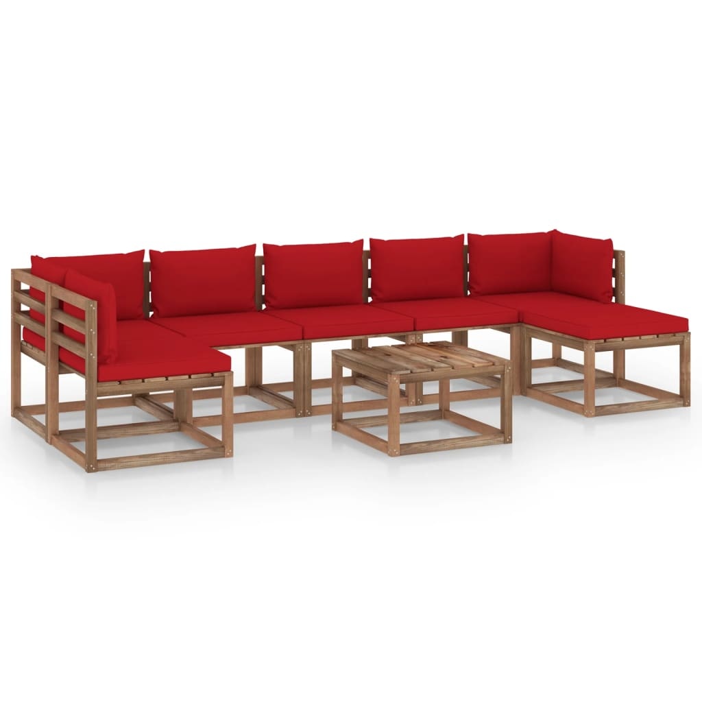 VidaXL 8-delige Loungeset met rode kussens