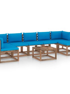 VidaXL 8-delige Loungeset met lichtblauwe kussens