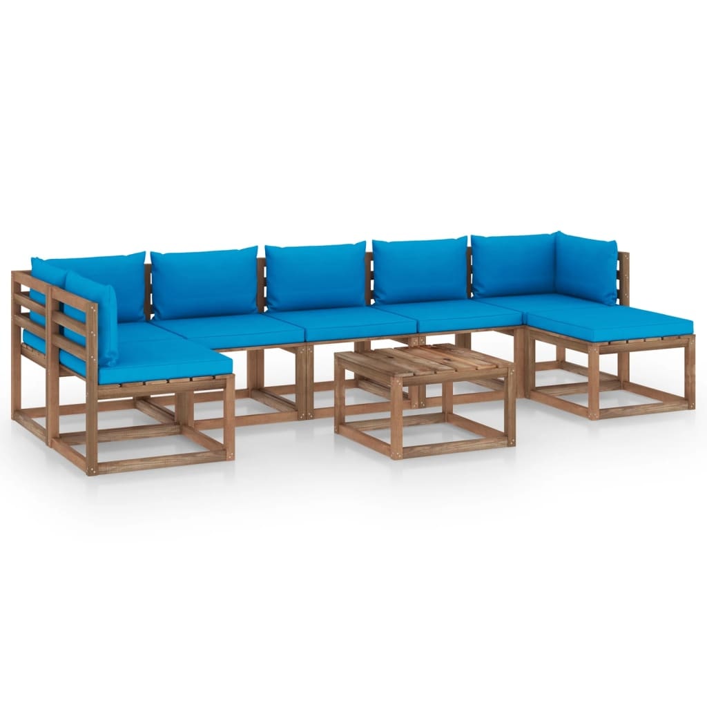 VidaXL 8-delige Loungeset met lichtblauwe kussens