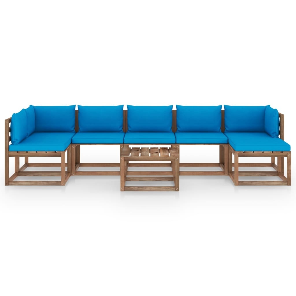 VidaXL 8-delige Loungeset met lichtblauwe kussens