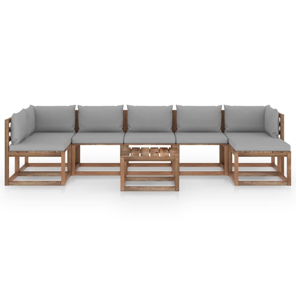VidaXL 8-delige Loungeset met grijze kussens