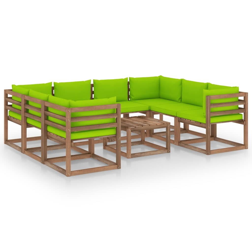 VidaXL 9-delige Loungeset met heldergroene kussens