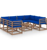 VidaXL 9-delige Loungeset met blauwe kussens