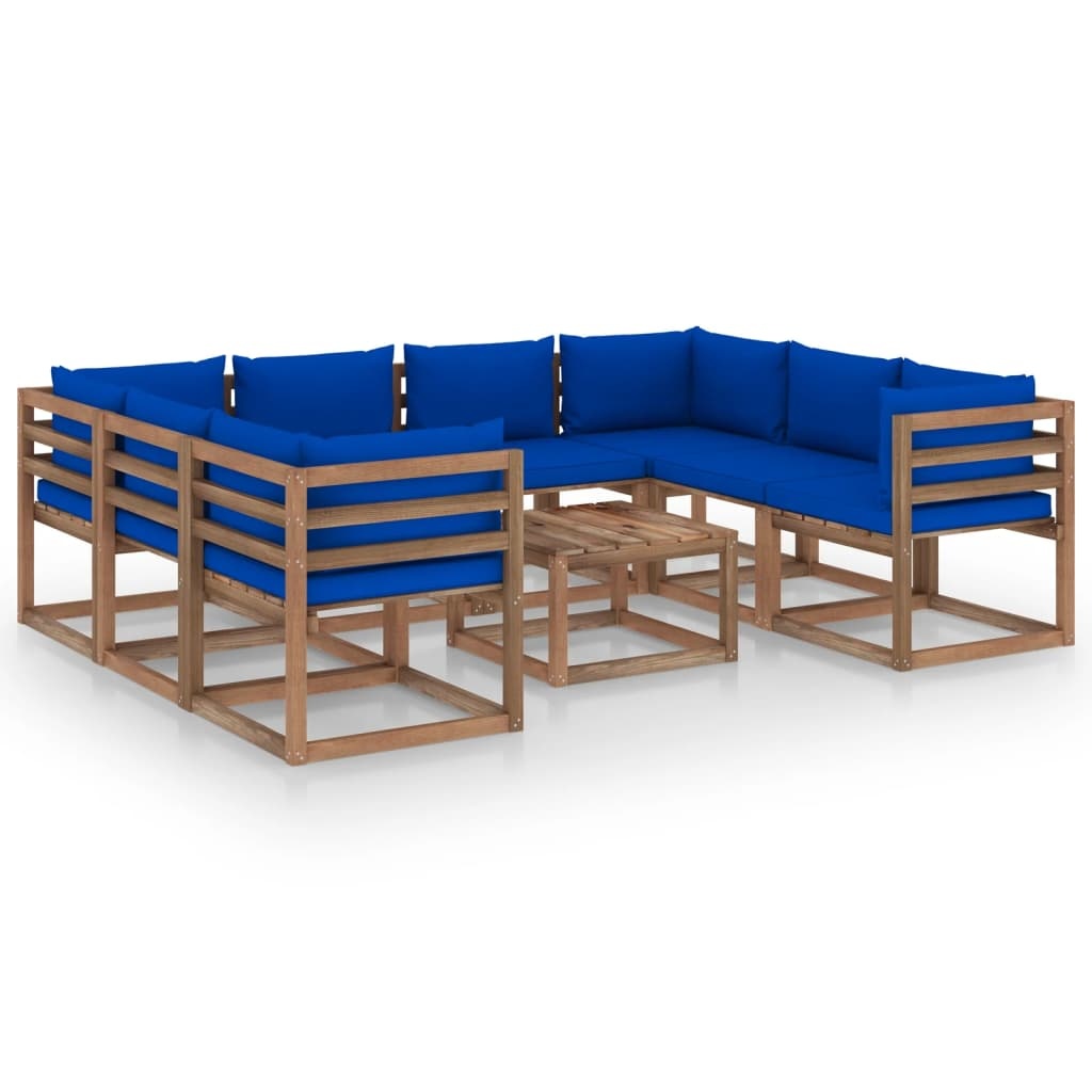 VidaXL 9-delige Loungeset met blauwe kussens