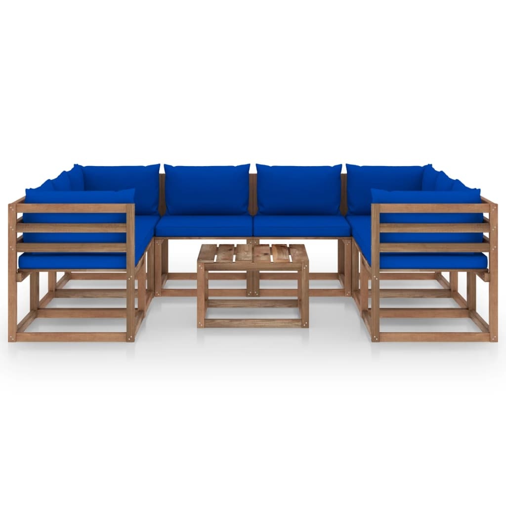 VidaXL 9-delige Loungeset met blauwe kussens