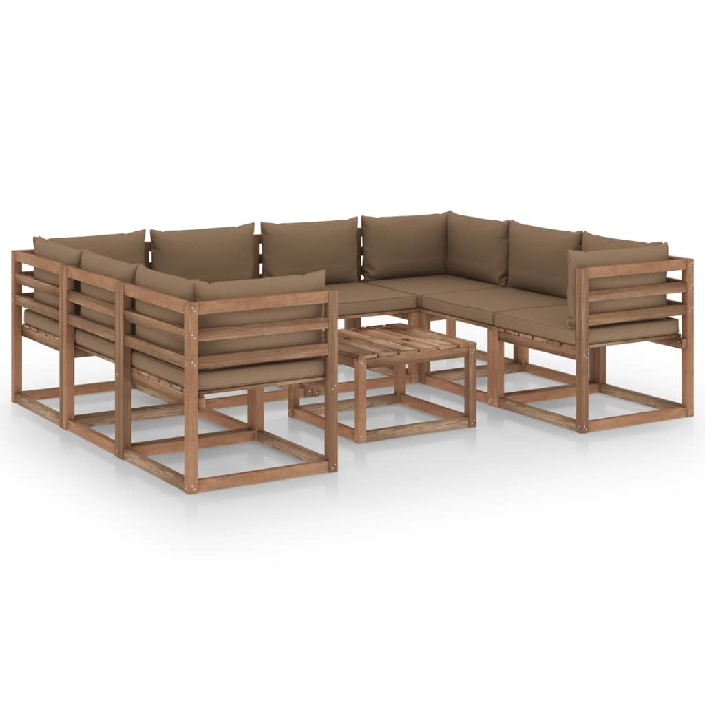 VidaXL 9-delige Loungeset met taupe kussens