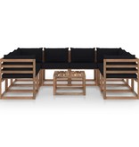VidaXL 9-delige Loungeset met zwarte kussens