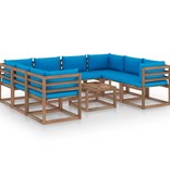 VidaXL 9-delige Loungeset met lichtblauwe kussens