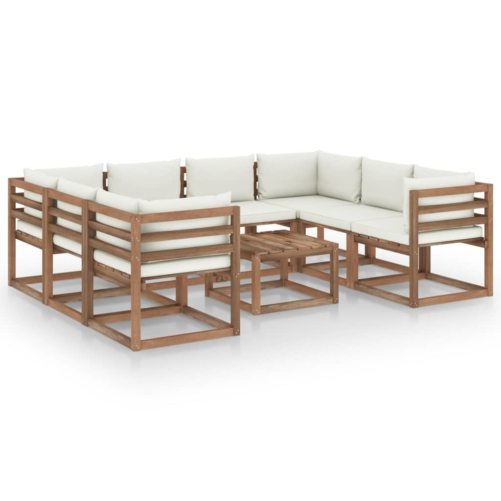 VidaXL 9-delige Loungeset met crèmekleurige kussens