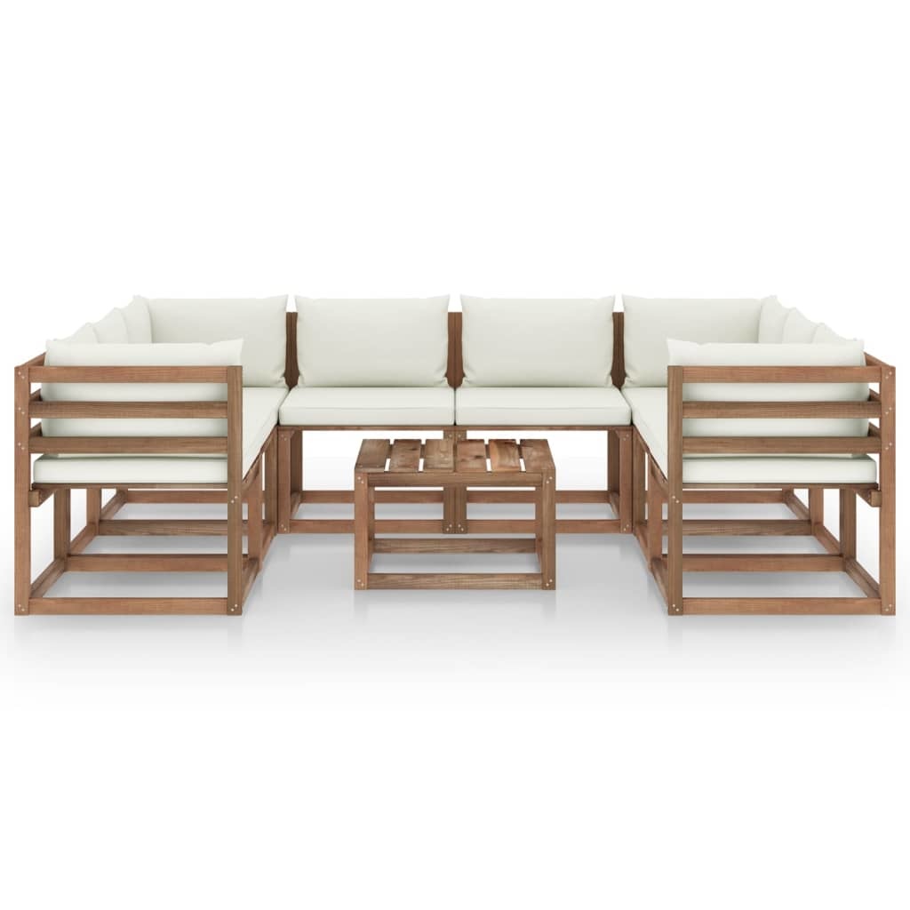 VidaXL 9-delige Loungeset met crèmekleurige kussens