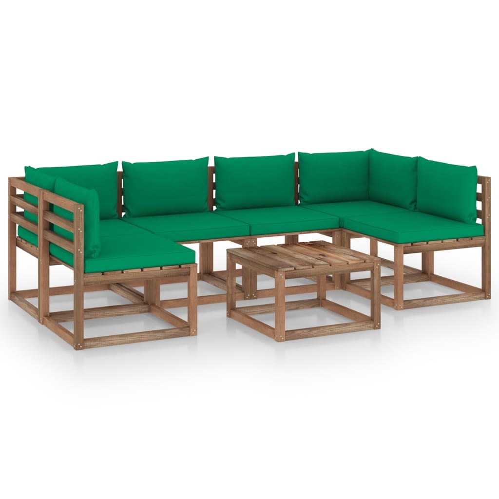 VidaXL 7-delige Loungeset pallet met kussens geïmpregneerd grenenhout