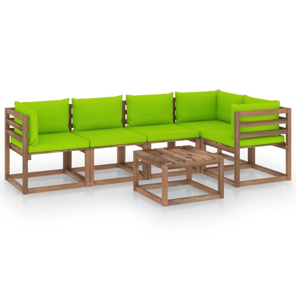 VidaXL 6-delige Loungeset pallet met kussens geïmpregneerd grenenhout