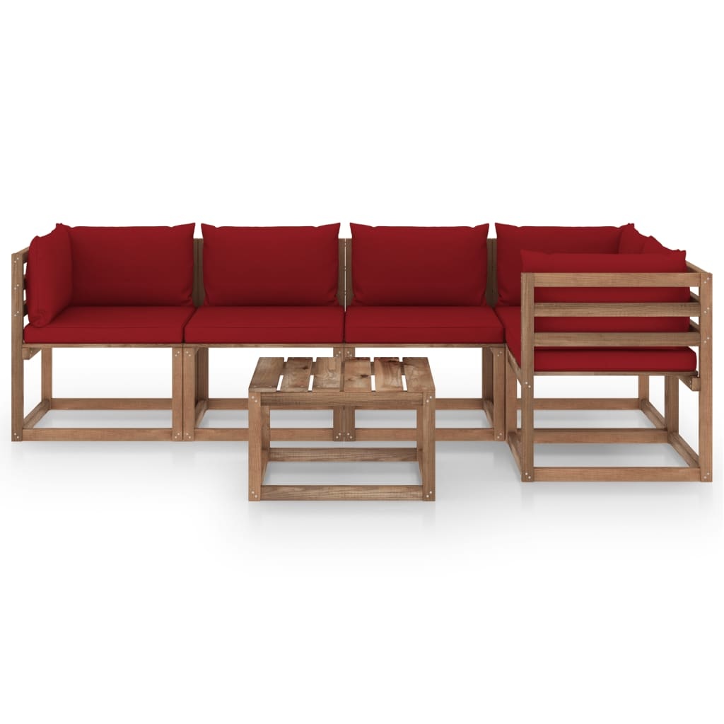 VidaXL 6-delige Loungeset pallet met kussens geïmpregneerd grenenhout