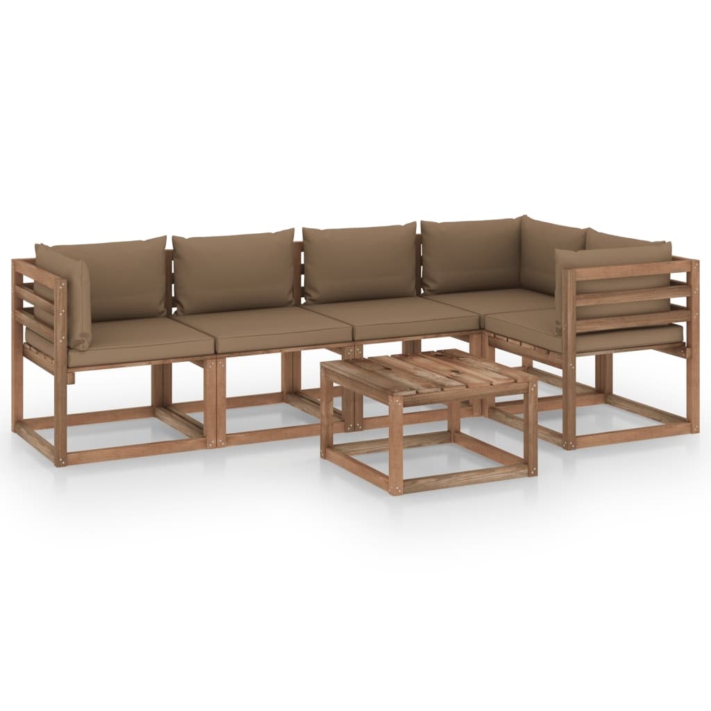 VidaXL 6-delige Loungeset pallet met kussens geïmpregneerd grenenhout