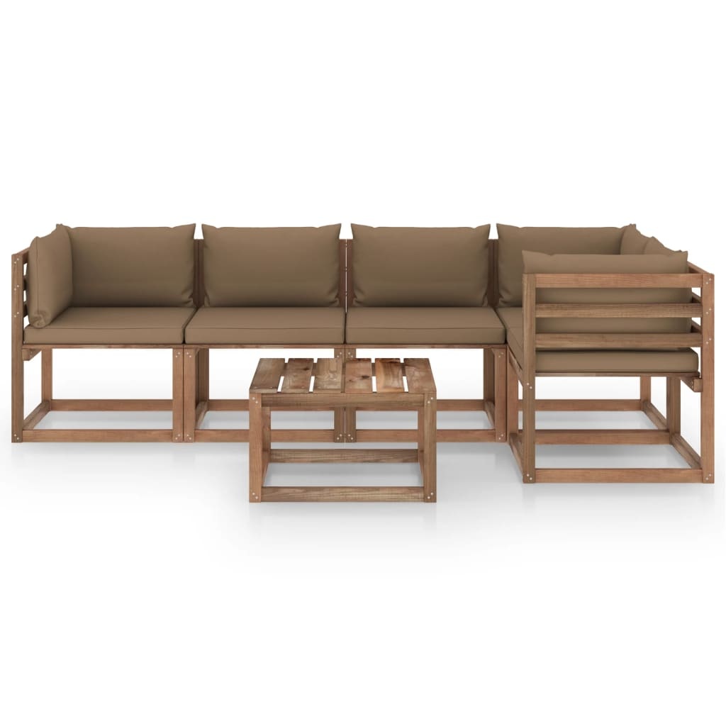 VidaXL 6-delige Loungeset pallet met kussens geïmpregneerd grenenhout