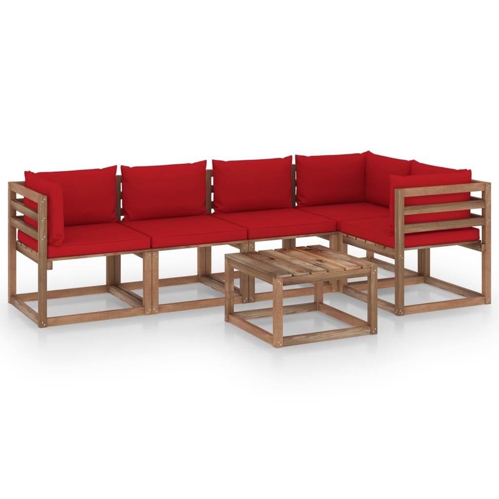 VidaXL 6-delige Loungeset pallet met kussens geïmpregneerd grenenhout