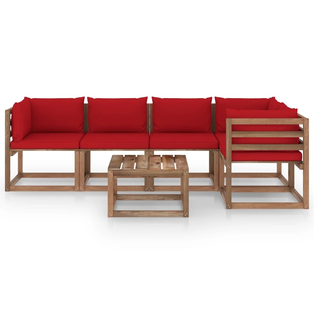 VidaXL 6-delige Loungeset pallet met kussens geïmpregneerd grenenhout