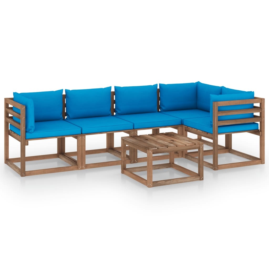 VidaXL 6-delige Loungeset pallet met kussens geïmpregneerd grenenhout