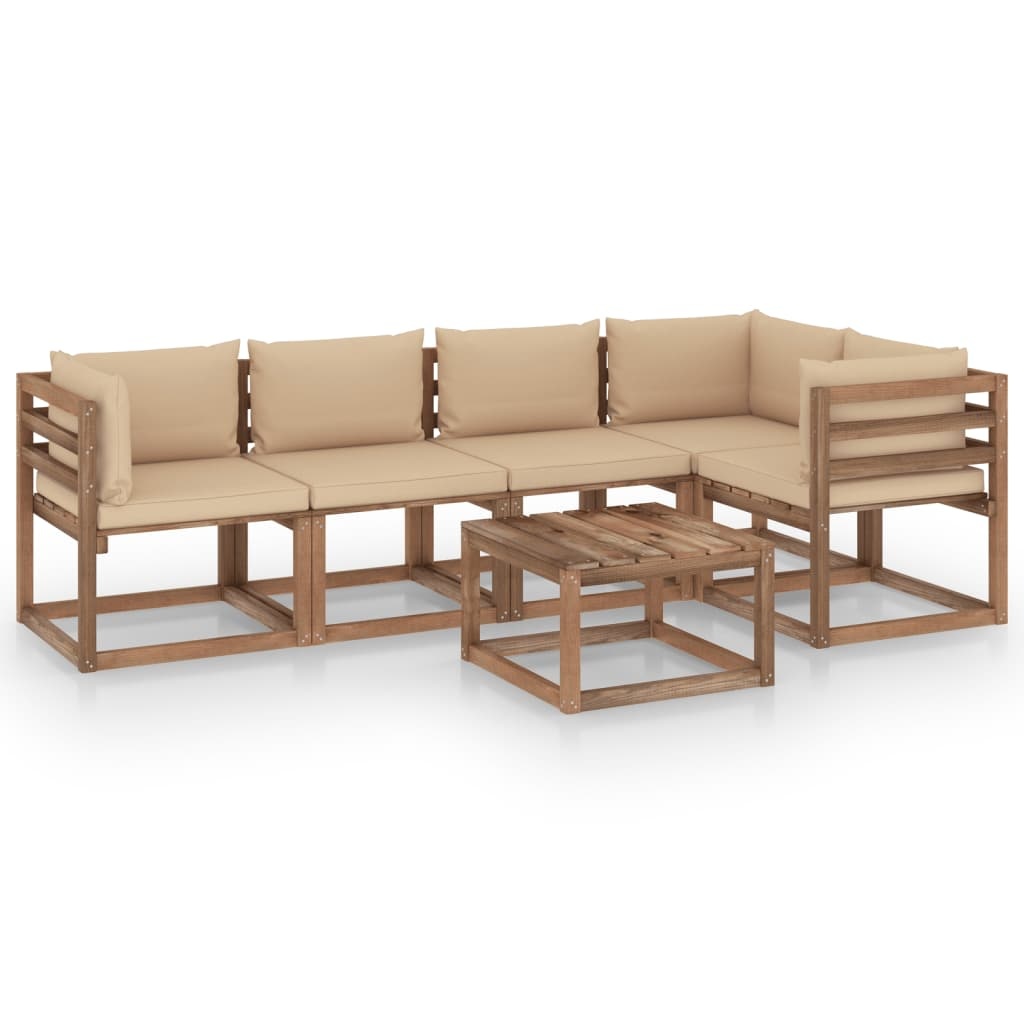 VidaXL 6-delige Loungeset pallet met kussens geïmpregneerd grenenhout