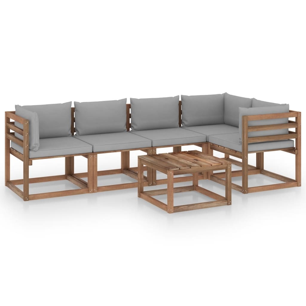 VidaXL 6-delige Loungeset pallet met kussens geïmpregneerd grenenhout