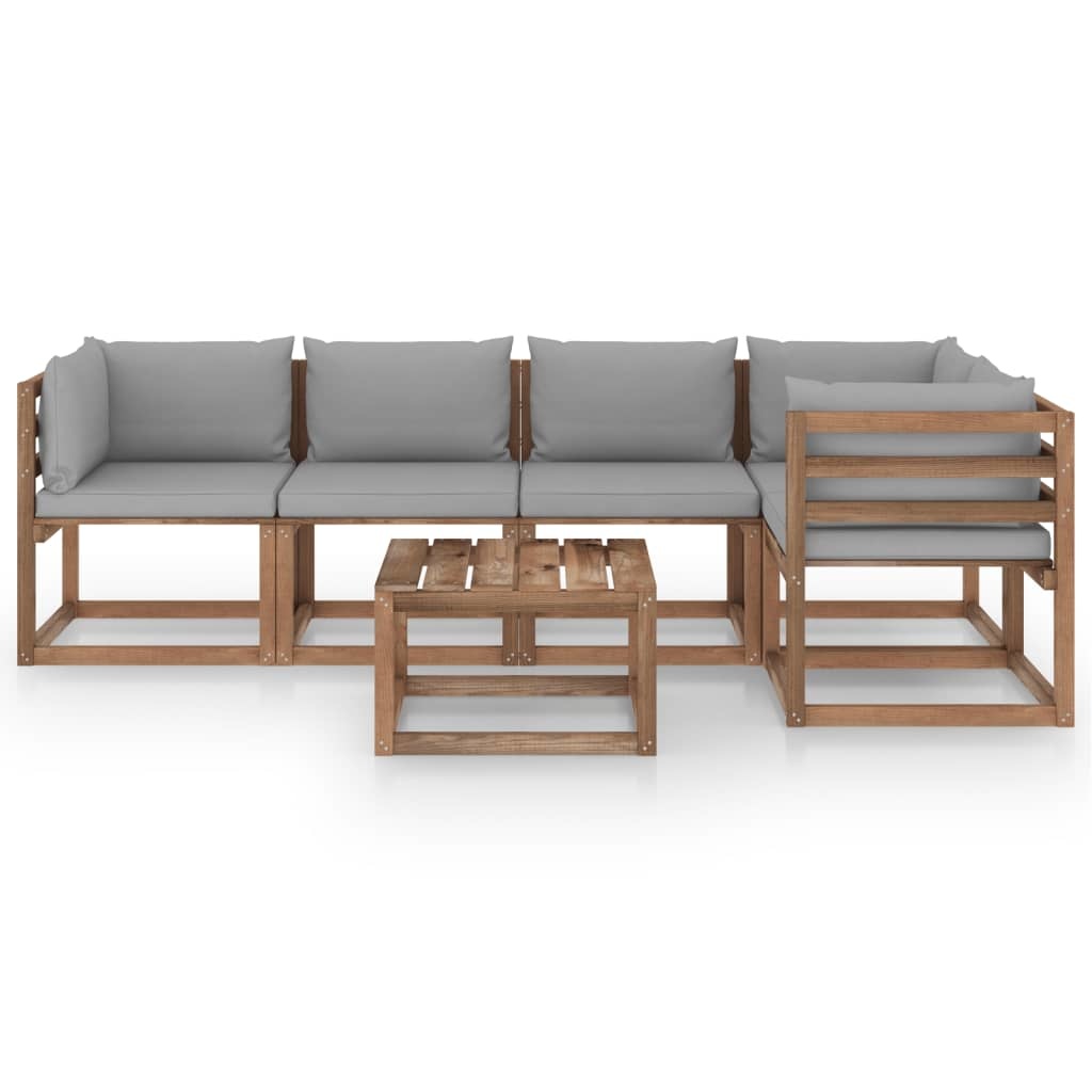 VidaXL 6-delige Loungeset pallet met kussens geïmpregneerd grenenhout