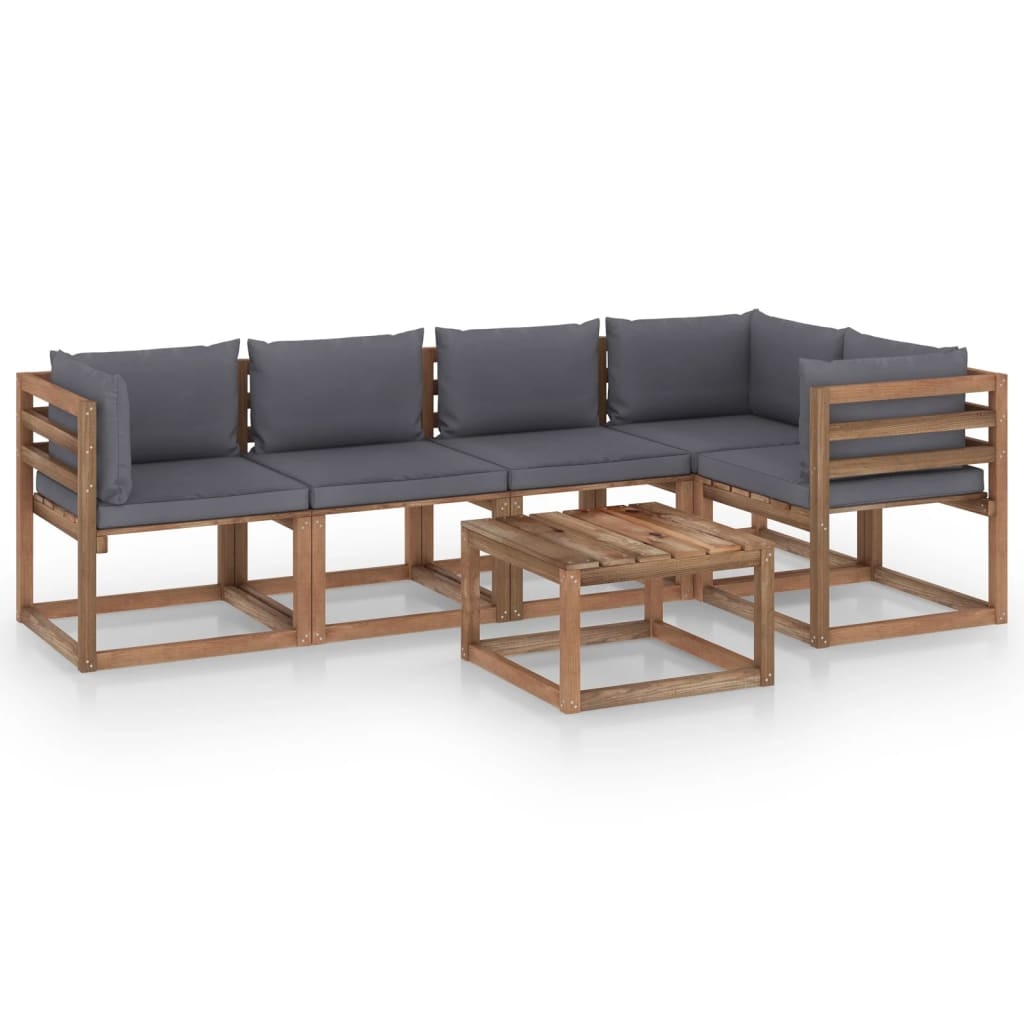 VidaXL 6-delige Loungeset pallet met kussens geïmpregneerd grenenhout