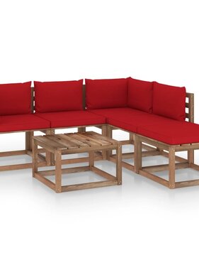 VidaXL 6-delige Loungeset pallet met kussens geïmpregneerd grenenhout