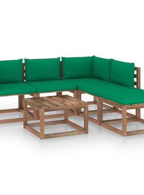 VidaXL 6-delige Loungeset pallet met kussens geïmpregneerd grenenhout