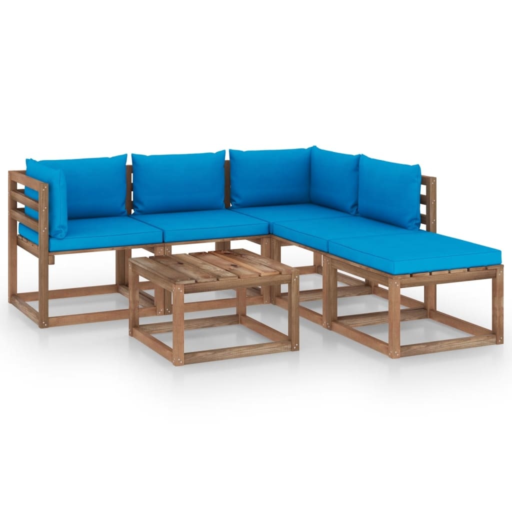 VidaXL 6-delige Loungeset pallet met kussens geïmpregneerd grenenhout