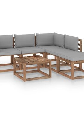 VidaXL 6-delige Loungeset pallet met kussens geïmpregneerd grenenhout