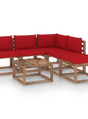 VidaXL 6-delige Loungeset pallet met kussens geïmpregneerd grenenhout
