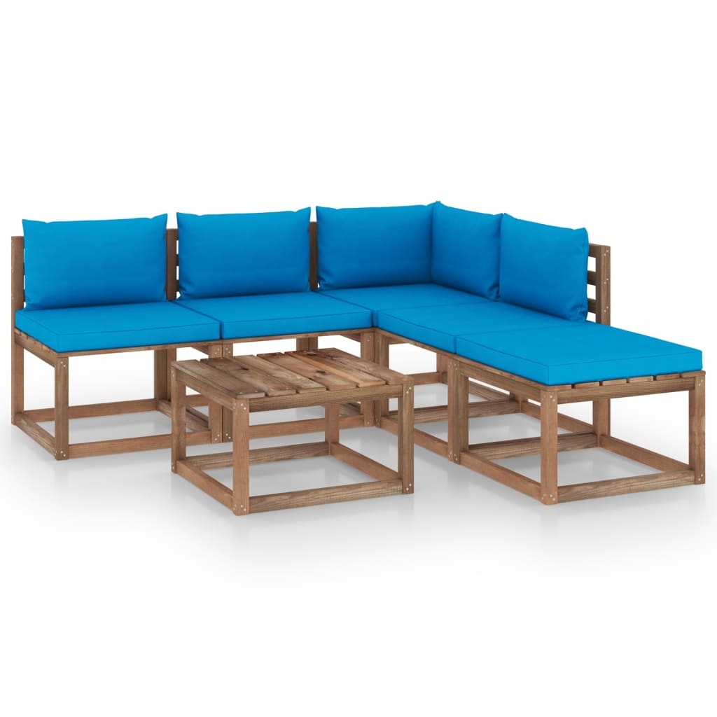 VidaXL 6-delige Loungeset pallet met kussens geïmpregneerd grenenhout