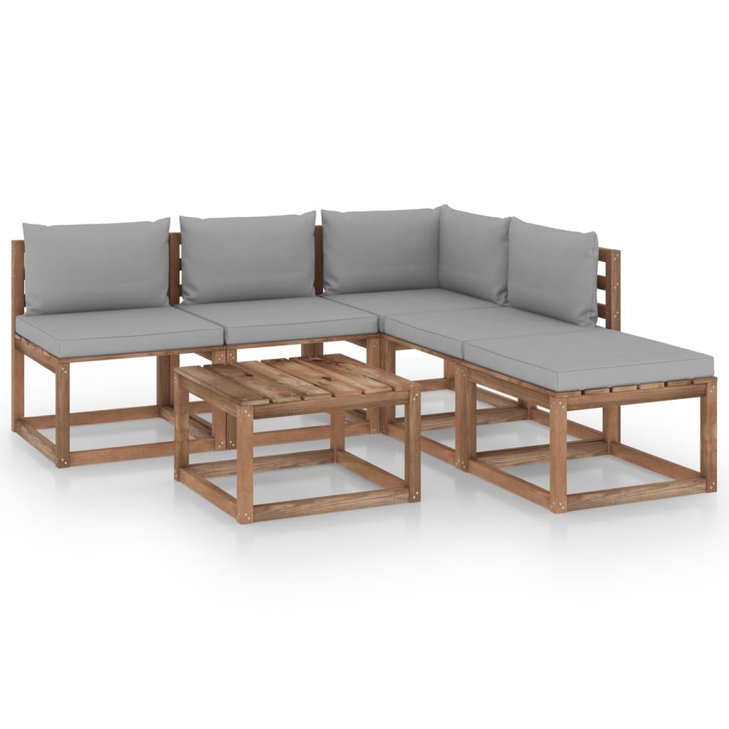 VidaXL 6-delige Loungeset pallet met kussens geïmpregneerd grenenhout