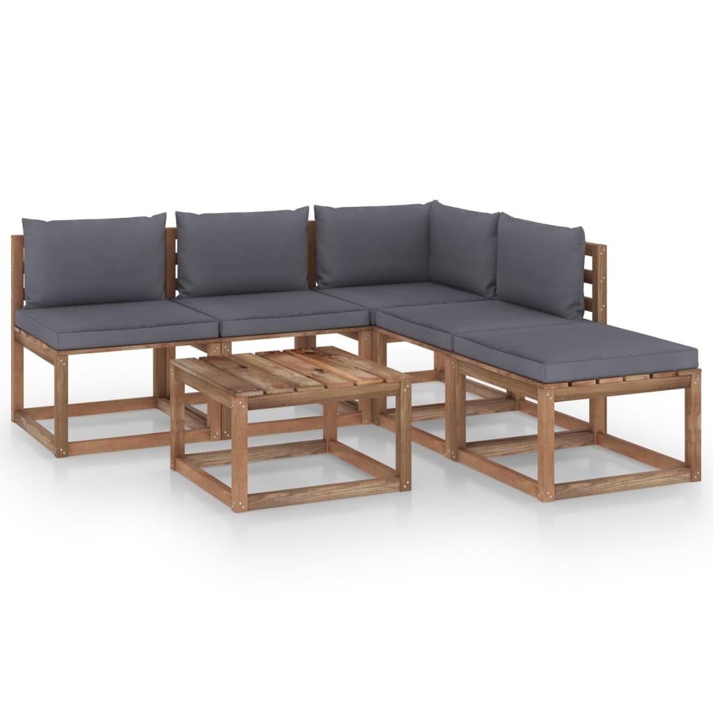 VidaXL 6-delige Loungeset pallet met kussens geïmpregneerd grenenhout