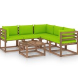 VidaXL 6-delige Loungeset met heldergroene kussens grenenhout