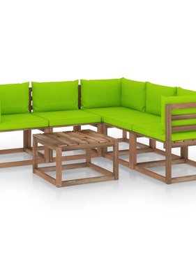 VidaXL 6-delige Loungeset met heldergroene kussens grenenhout