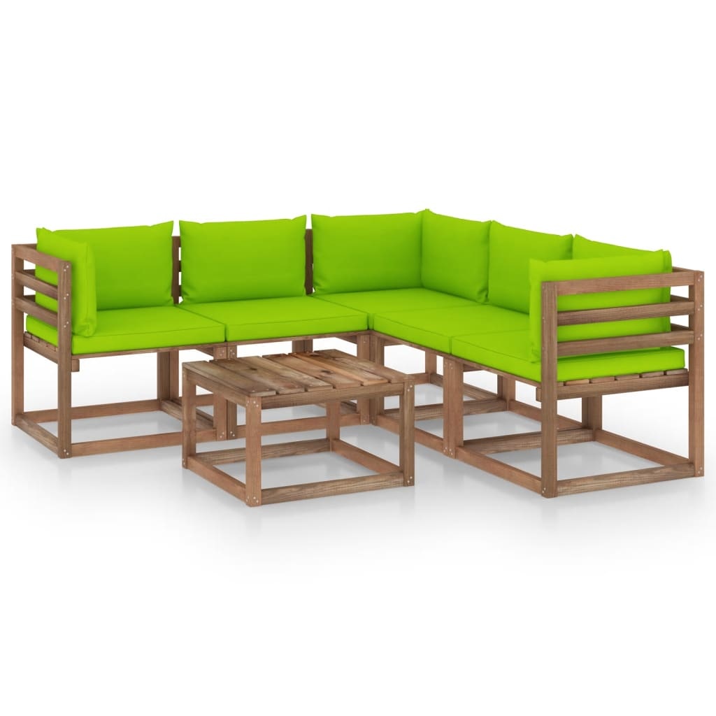 VidaXL 6-delige Loungeset met heldergroene kussens grenenhout