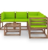 VidaXL 6-delige Loungeset met heldergroene kussens grenenhout