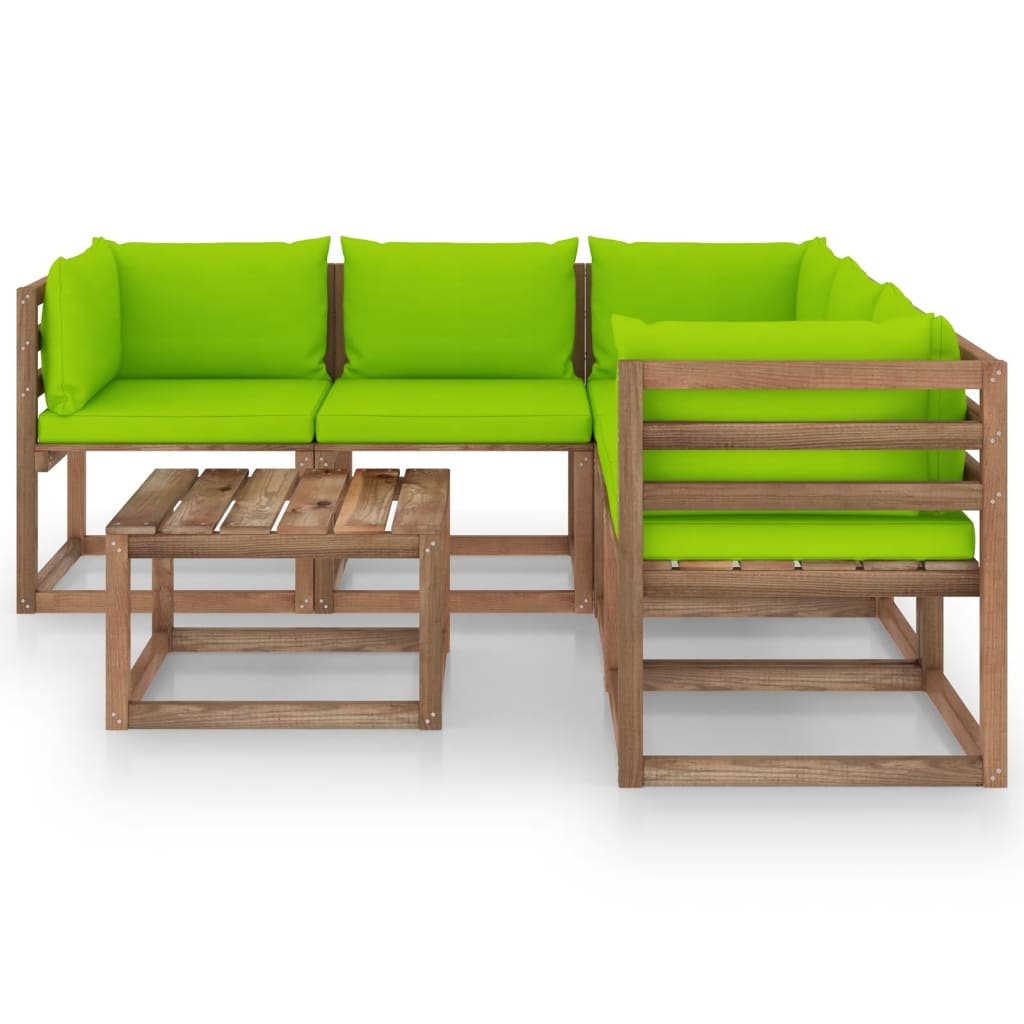 VidaXL 6-delige Loungeset met heldergroene kussens grenenhout