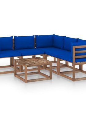 VidaXL 6-delige Loungeset met blauwe kussens geïmpregneerd grenenhout