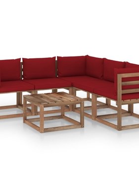VidaXL 6-delige Loungeset met wijnrode kussens geïmpregneerd grenenhout