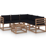 VidaXL 6-delige Loungeset met zwarte kussens geïmpregneerd grenenhout