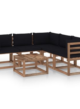 VidaXL 6-delige Loungeset met zwarte kussens geïmpregneerd grenenhout