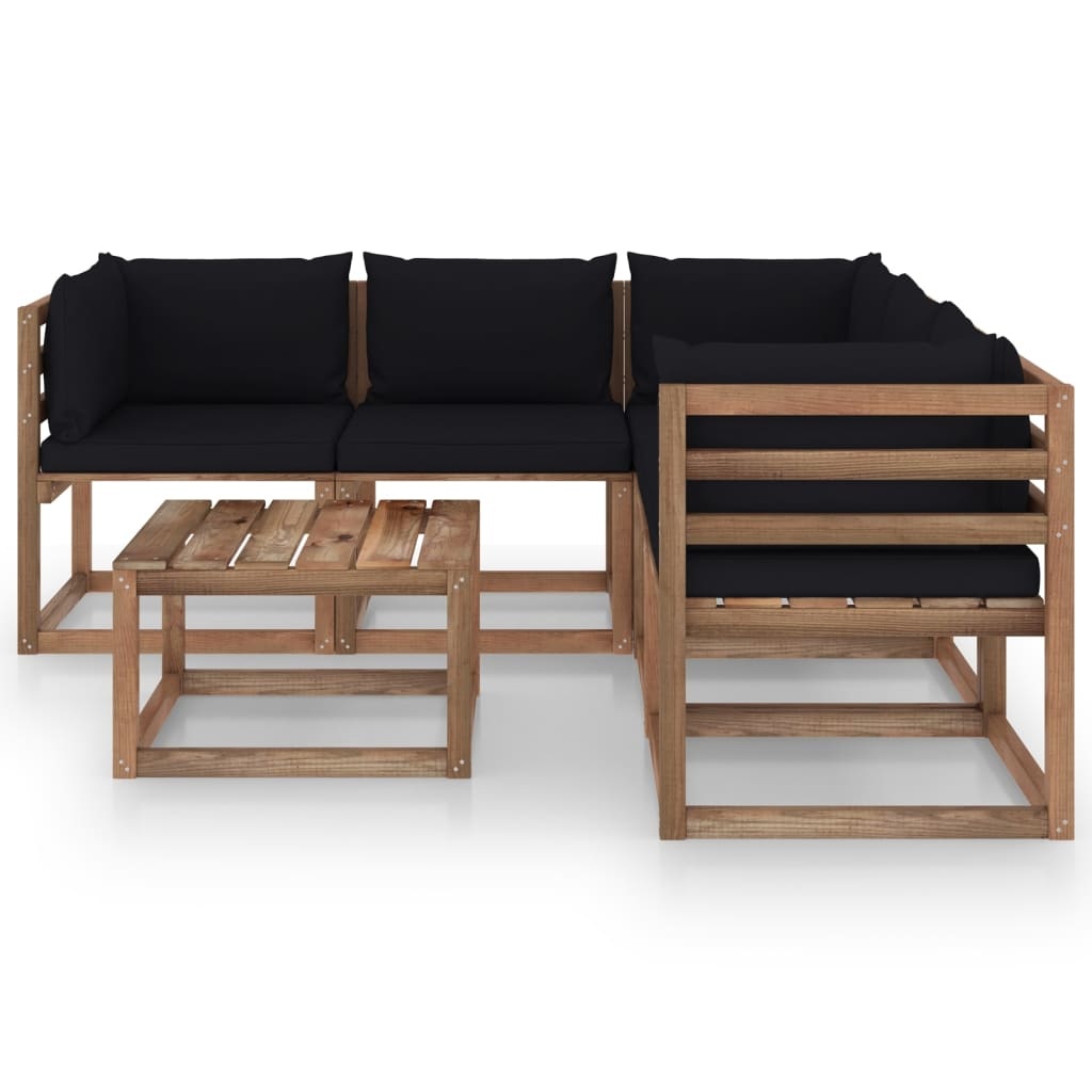 VidaXL 6-delige Loungeset met zwarte kussens geïmpregneerd grenenhout