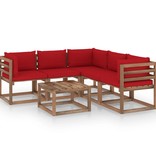 VidaXL 6-delige Loungeset met rode kussens geïmpregneerd grenenhout
